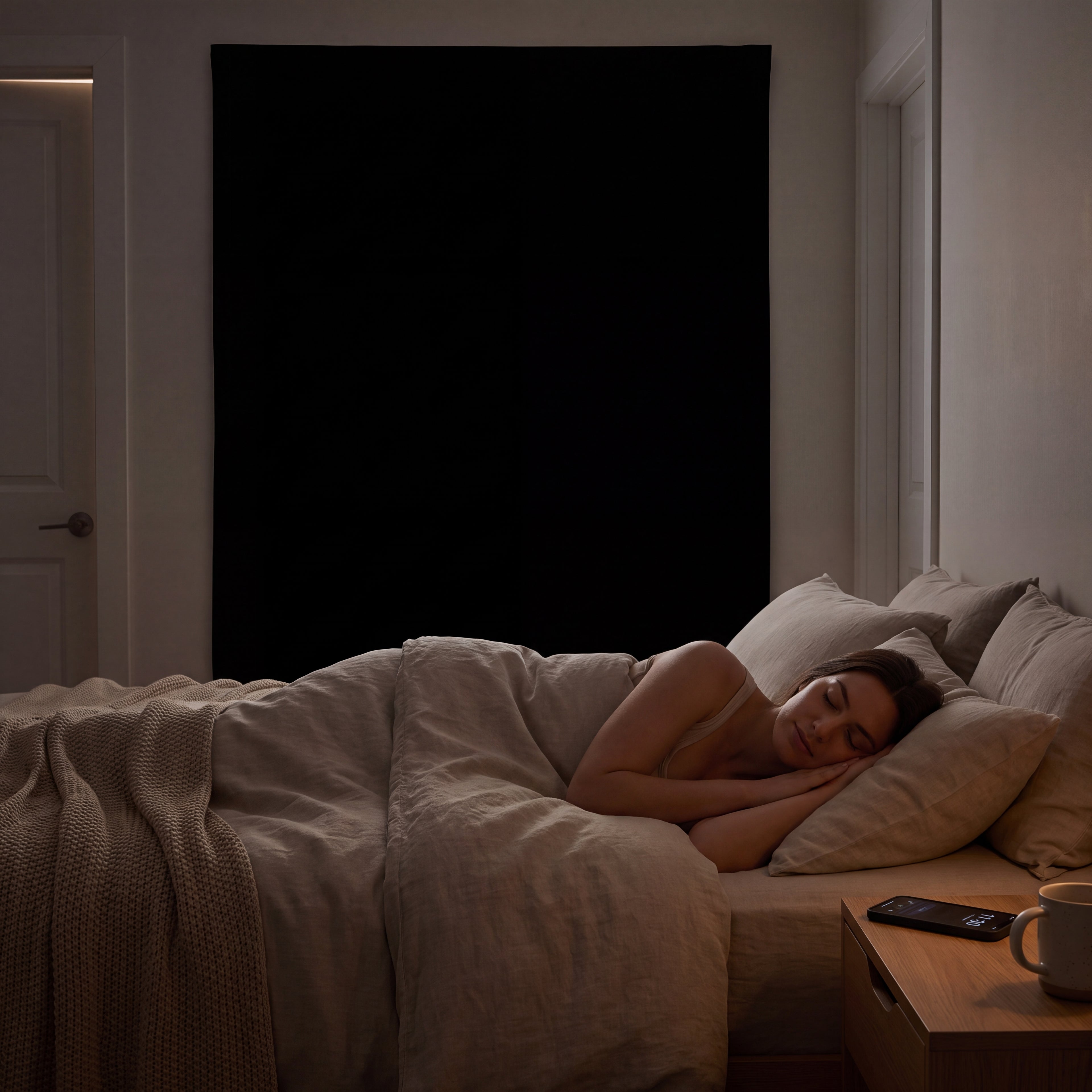 Sleeping in past sunrise in a fully dark bedroom with the blackout panel installed